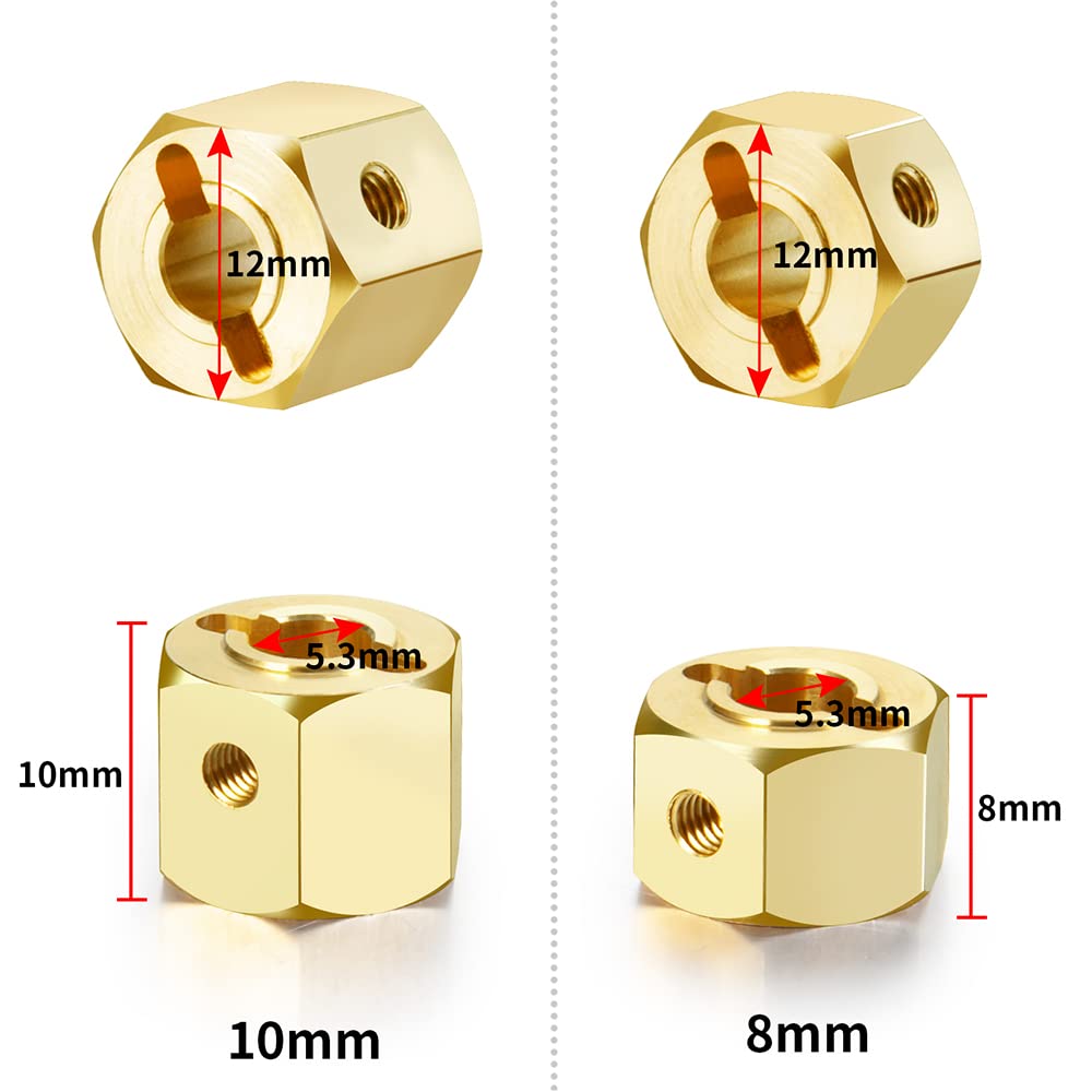 RCLions Brass Wheels Hex Hub 8mm/10mm Extension Hex Drive Adapter for Redcat GEN8 Upgrades Parts 1/10 RC Crawler Car (10mm)