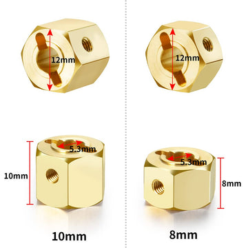 RCLions Brass Wheels Hex Hub 8mm/10mm Extension Hex Drive Adapter for Redcat GEN8 Upgrades Parts 1/10 RC Crawler Car (10mm)