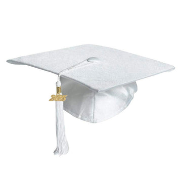 Happy Graduates Preschool and Kindergarten White Shiny Graduation Cap and Tassel with 2025 Charm Set, Kindergarten Graduation Ca