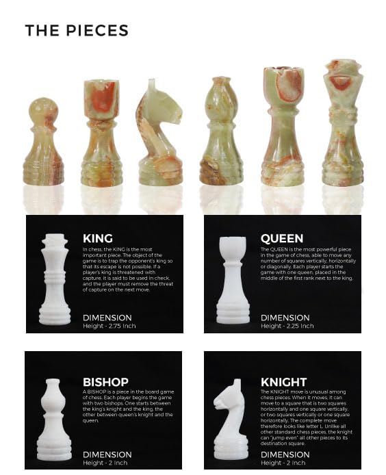 Radicaln Marble Chess Set 12'' Inches White And Green Onyx Handmade Marble Chess Pieces For Chess Set Board Game - Chess Set, Checker Board Game - Travel Set Chess Figure
