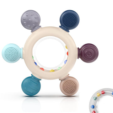 akolik Teething Toys for Babies  Baby Teethers Toy Teething Ring Silicone  Grasping Teething Toy  BPA Free Teething Newborn Accessories for Baby 0 3 6 9 12 18 Months (Ringer Grey)