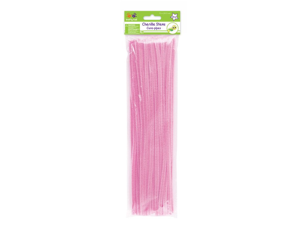 Krafty Kids Chenille Stems (40 Pack), 6mm by 12, Light Pink