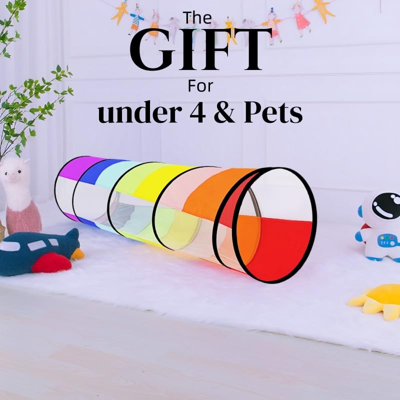 Kids Play Tunnel Pop Up Crawl Through Tunnel Play Tent for Baby Kids Children or Pet Foldable Pop Up Tents with Carry Bag (Colorful Play Tunnel with Mesh)