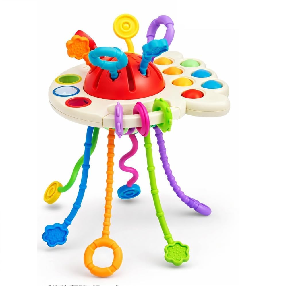 Brand Conquer Montessori Pull String Toy For Kids, Sensory Pop Bubble Activity With Sliding Balls & Pull Strings, Fine Motor Ski