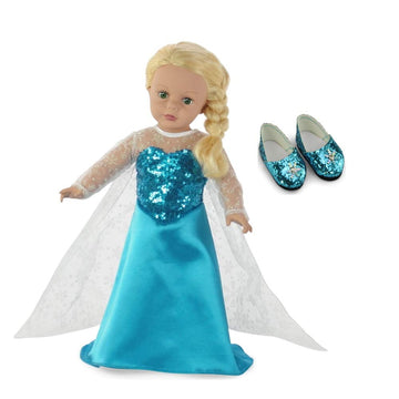 Emily Rose 18 Inch Doll Clothes Teal Ice Princess Halloween Costume Dress Outfit With Sparkly Snowflake Shoes! | Fits Most 18-In