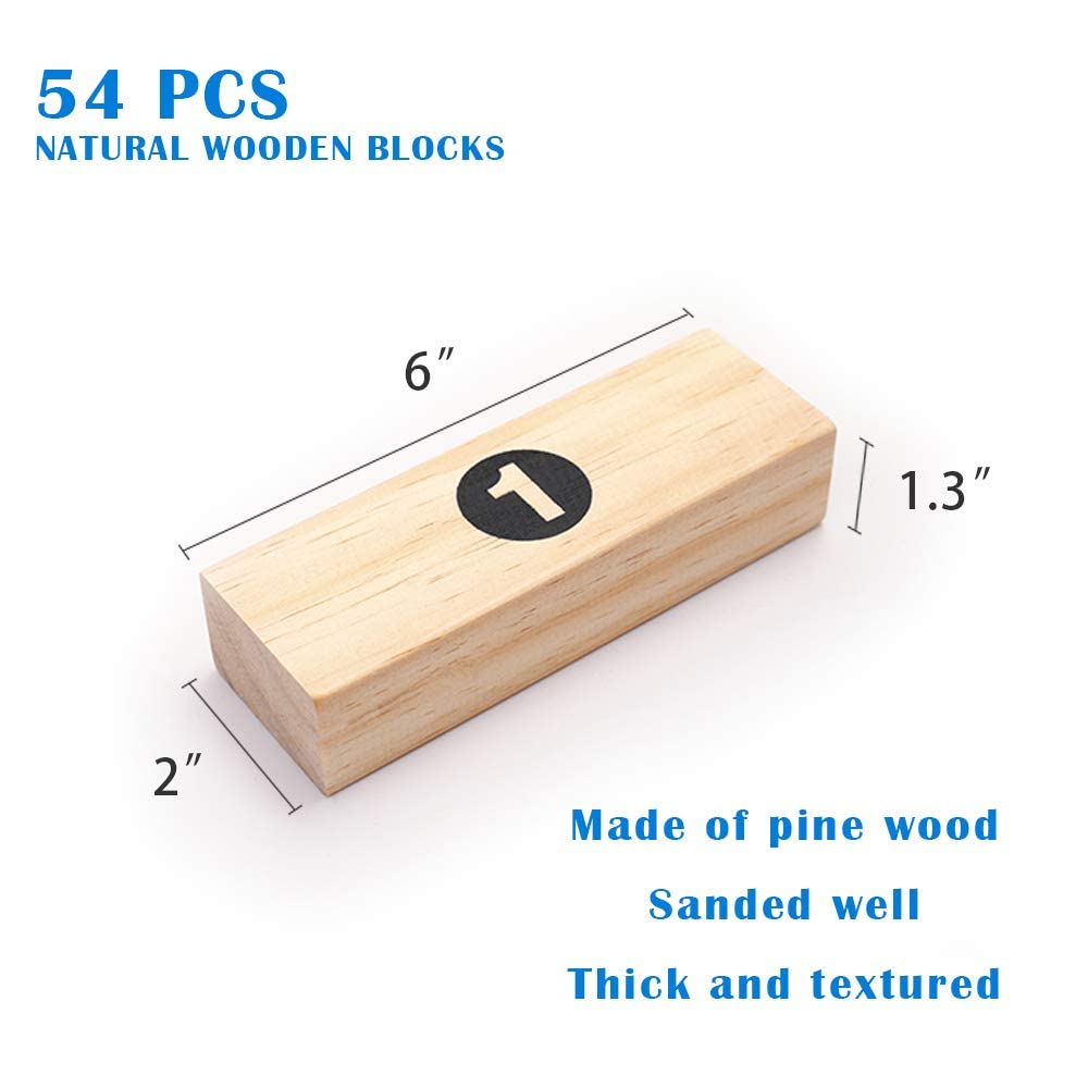 Wood City Giant Tumbling Timber Tower Game (Stacking From 2 To 4 Feet), Classic Jumbo Outdoor Game For Adults Kids Family, 54 Pieces Premium Pine Wood Blocks Toy