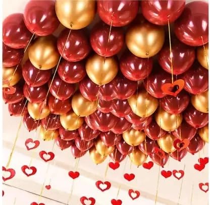 HK Balloons Hk0216 Metallic Birthday Balloons for Decoration (Red and Gold)  Pack of 50