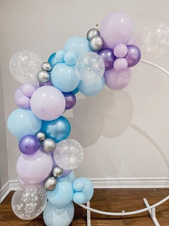 Frozen Balloons, 12 Inch Purple Blue White And Silver Balloons With Snowflake Balloons For Girls Frozen Theme Party Supplies Ice