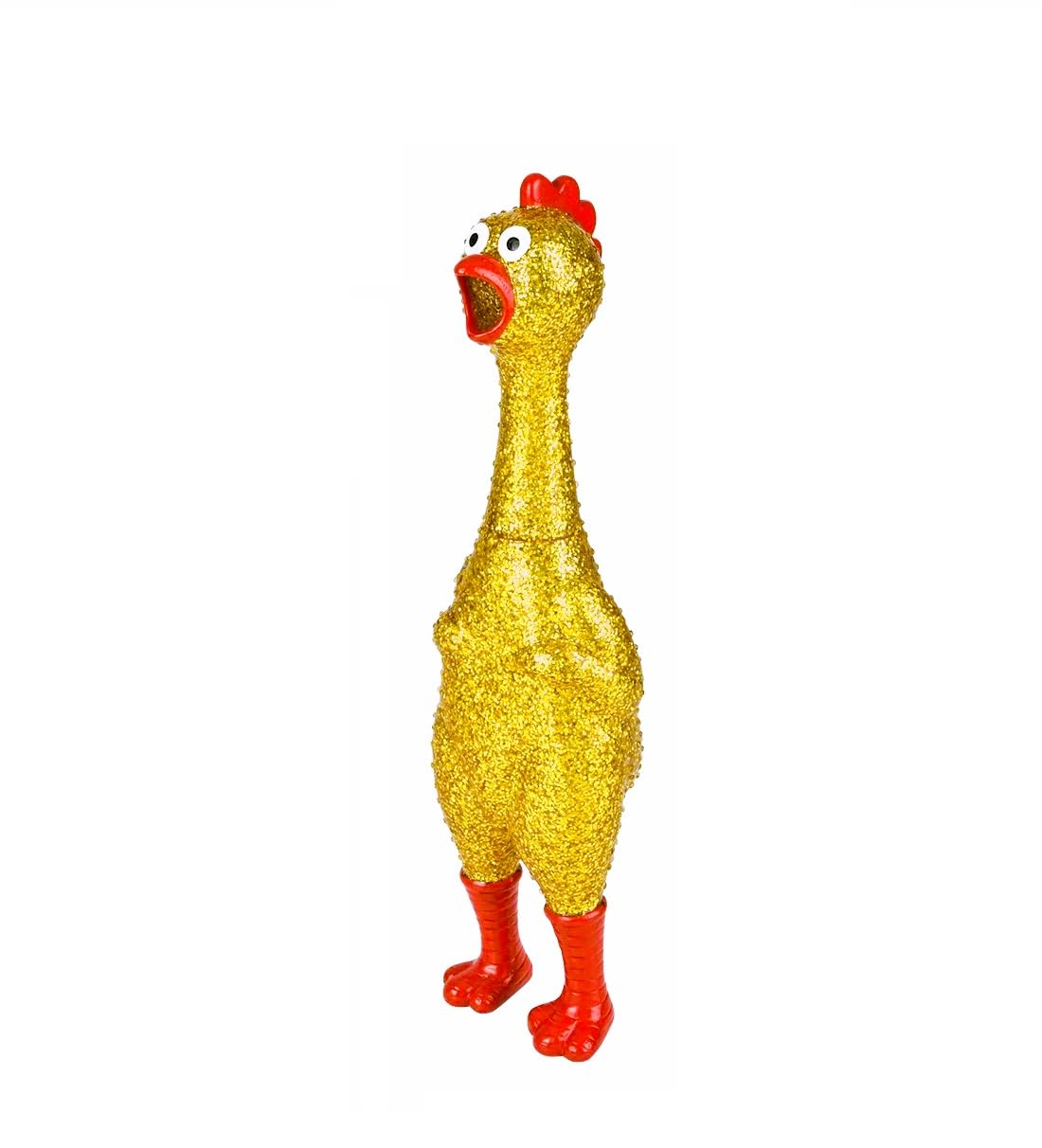 Zugar Land Large 13.5 Sparkle Glitter Rubber Squeeze Chicken with a Long Funny Squeaky Sound (Gold - Silver) Glitter Shiny Funny Gag Prank Chicken Prop (2 Pack - 1 Silver + 1 Gold)