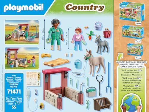 Playmobil Veterinary Donkeys Toy for Kids 4+ | Multicoloured | Model 71471 | Plastic Material | Einheitsgröße