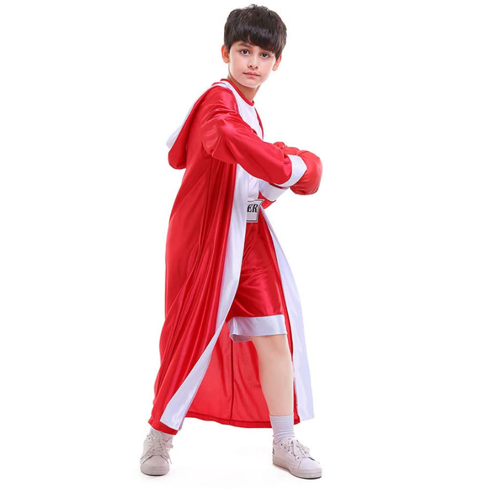 Yemyiqz Boxing Costume For Kids Boy Hooded Robe Short Jumpsuit Halloween Costume Cosplay Boxer Fancy Dress Party
