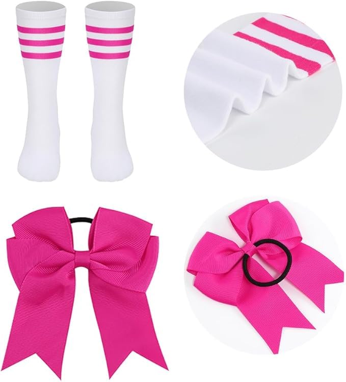 LMYOVE Classic Rose-red 5-Piece Cheerleading Set for Kids - Includes Top, Skirt, Pom Poms, Headband, and Socks,4-5Y