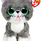 Ty Beanie Boos Fergus Cat Plush Toy - 15cm, Grey, Big Green Sparkly Eyes, Model 36581