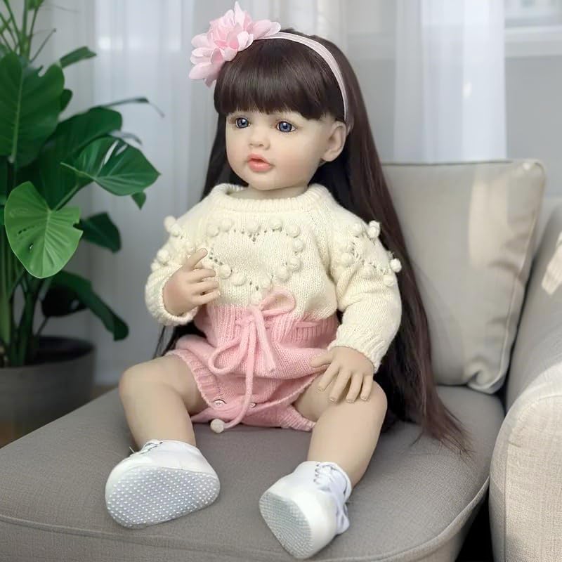 Falvia 22 Inch Lifelike Reborn Toddler Baby Dolls Girl Full Body Realistic Adorable Reborn Girl With Long Hair For Birthday Gift