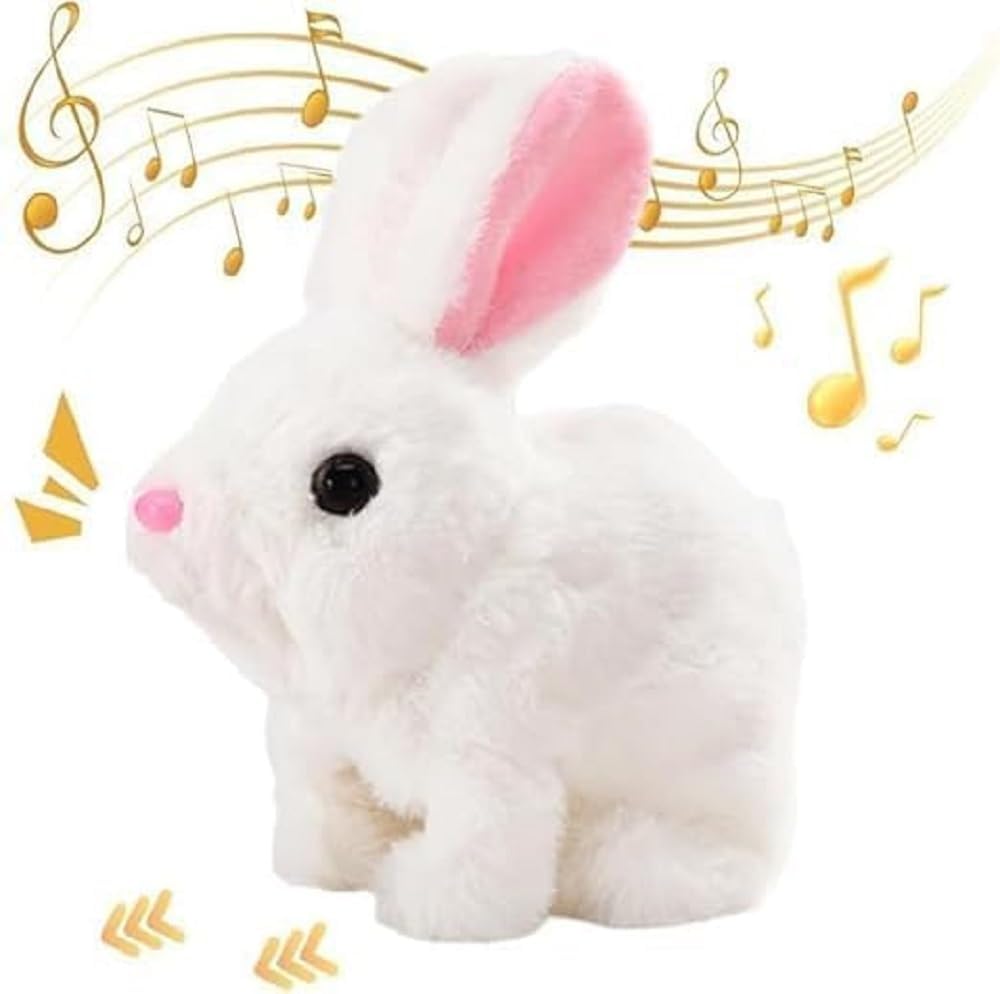 KEMLOZE Walking Hopping Bunny Toy  Wiggle Ears, Jumping Motion, Realistic Sounds  Interactive Plush Rabbit for Kids & Toddlers