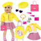 18 Inch Doll Clothes And Doll Accessories Case Luggage Travel Play Set Include Yellow Jacket, Top, Skirt, Hat, Handbag, Glasses, Bracelet... (No Doll)