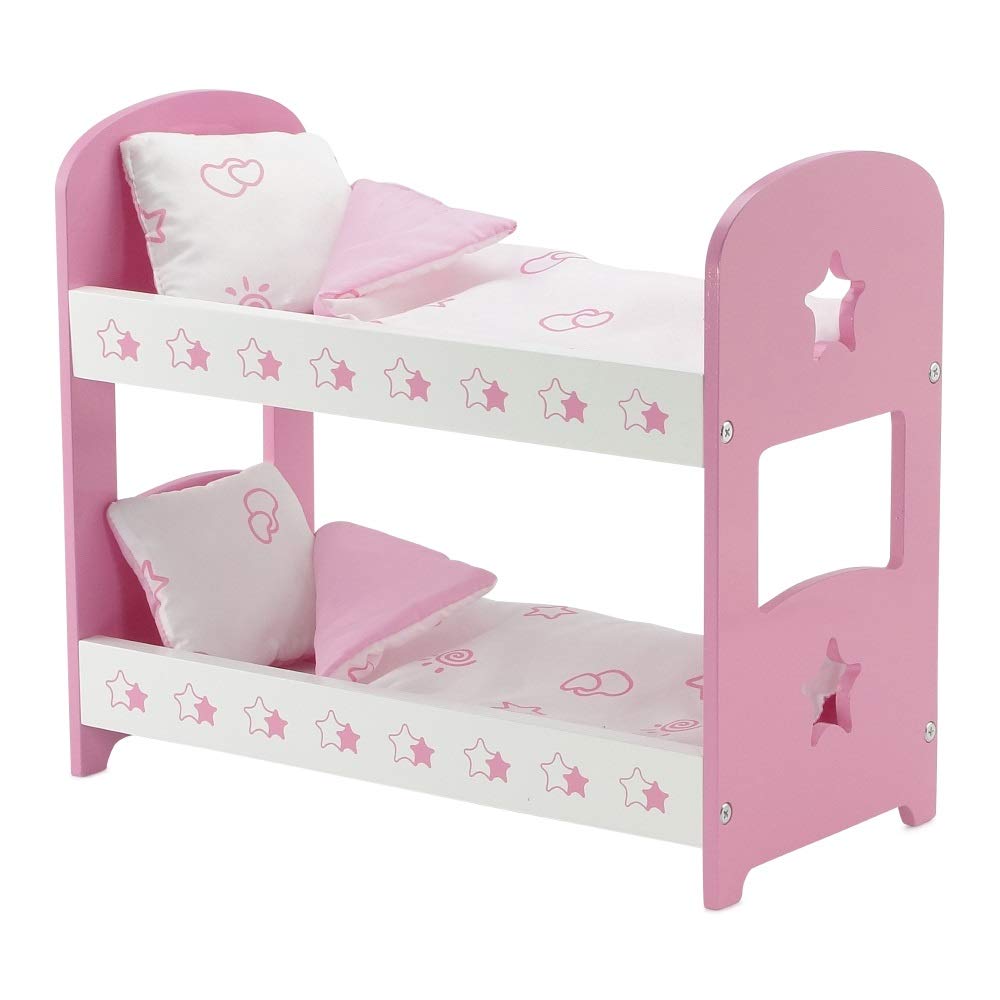 Emily Rose 14 Inch Doll Pink And White Bunkbed Bed Bunk With Reversible Bedding - Star | Compatible With American Girl Wellie Wishers Dolls