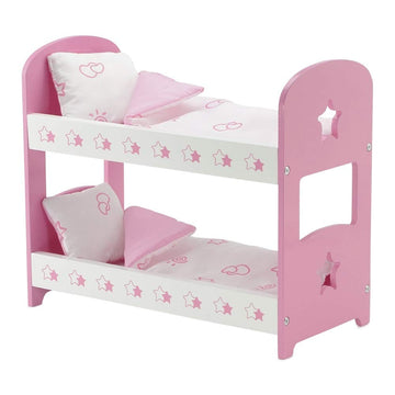 Emily Rose 14 Inch Doll Pink And White Bunkbed Bed Bunk With Reversible Bedding - Star | Compatible With American Girl Wellie Wishers Dolls