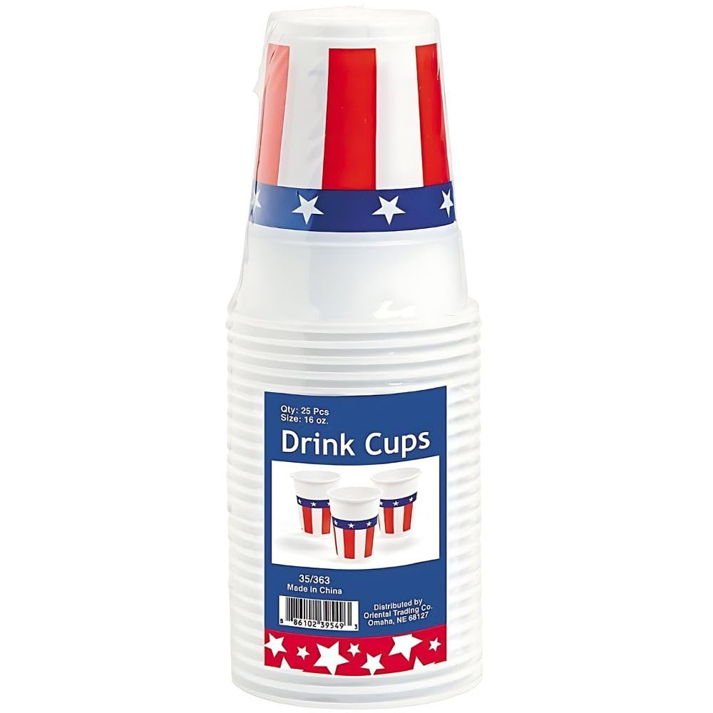 Patriotic Design Disposable Cups, Bulk 50 Pack - USA Fourth of July Party Supplies