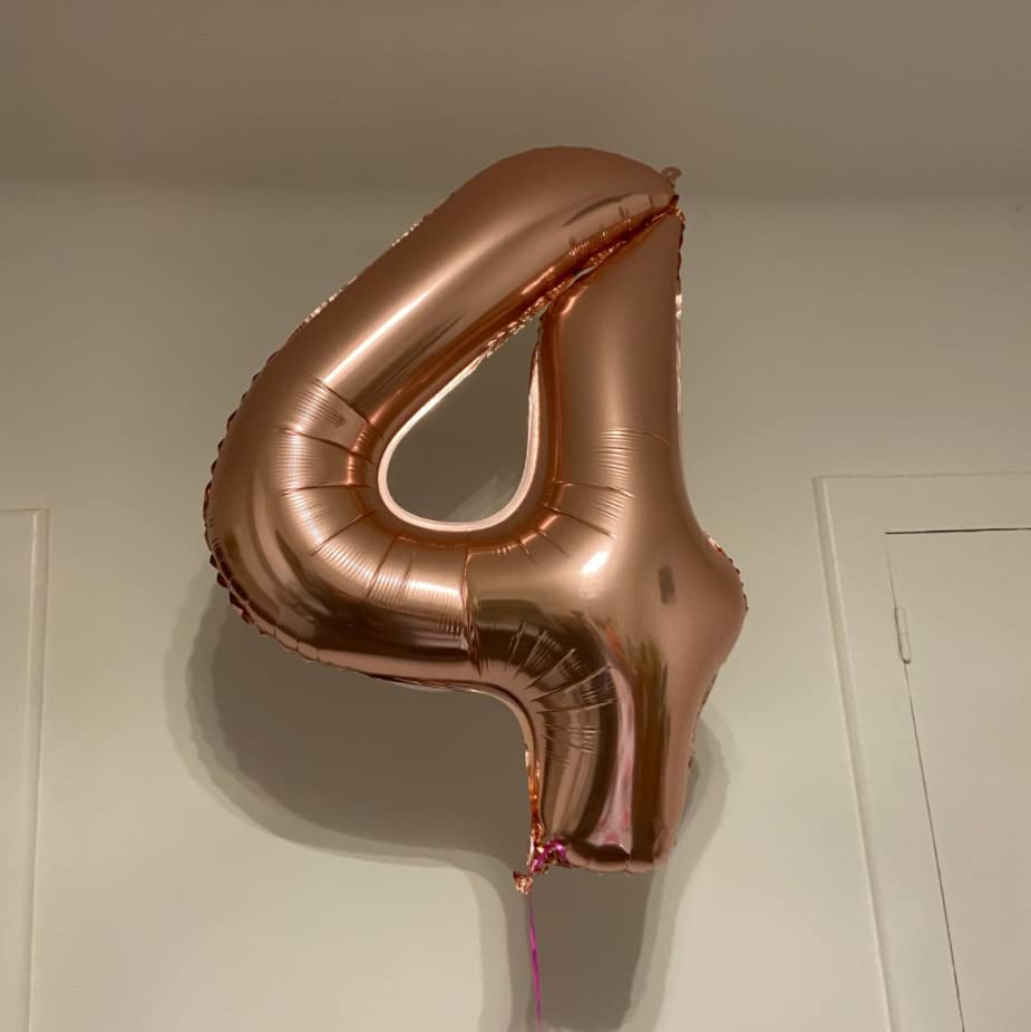 Paticool 40 Inch Rose Gold Number Balloon 4, Large Number Foil Balloons Mylar For Girl Boy Birthday Party Celebration Decoration
