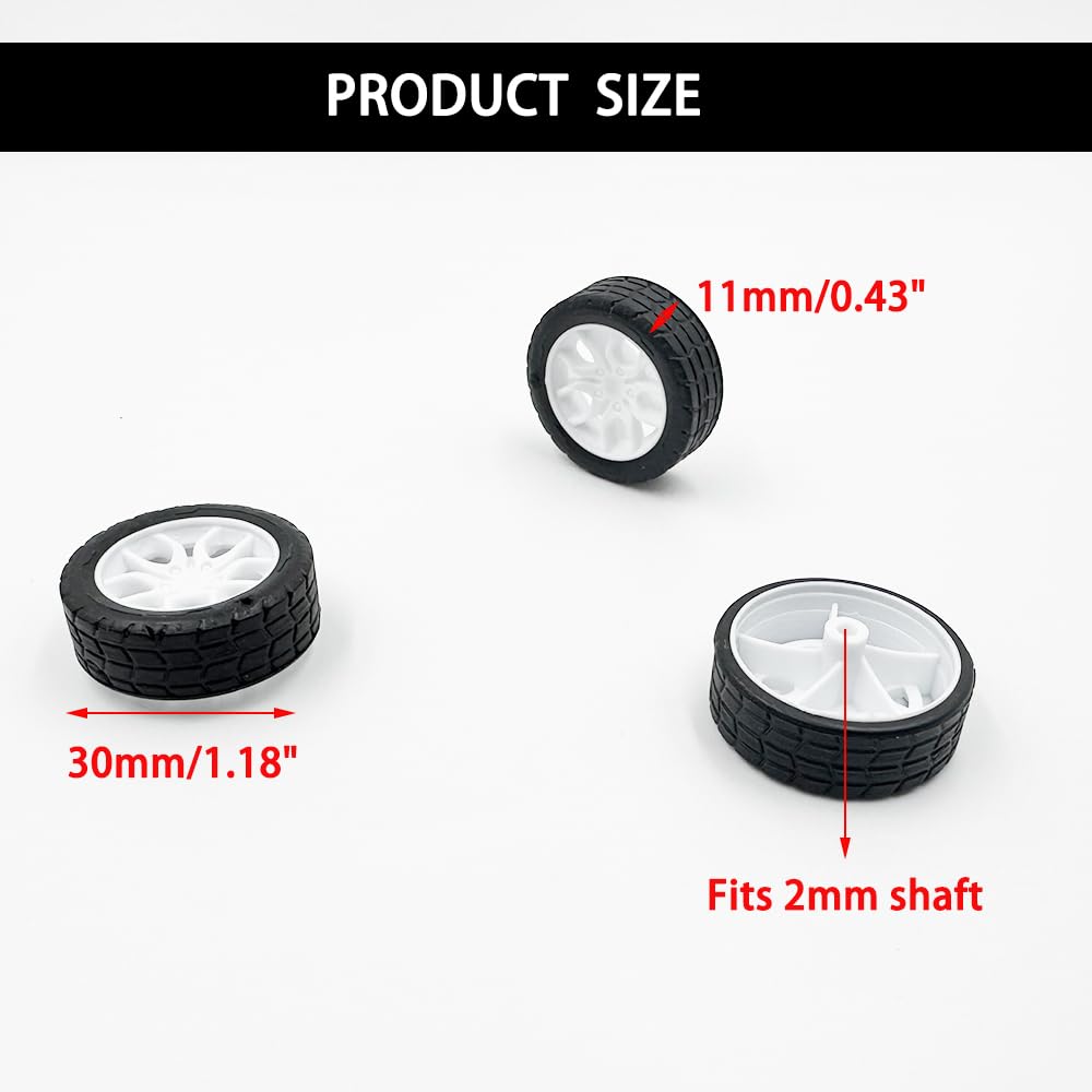 10Pcs Toy Car Wheels 30Mm Rubber Tire With 5Pcs Shaft Round Axles For For Diy Model Toy Rc Car Accessories (2X30Mm)