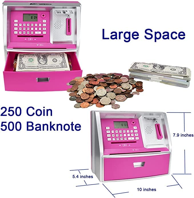 Like Talking Atm Savings Bank, Digital Piggy Bank, Atm Money Coins Machine For Kids Birthday Gift (Pink/Silver)