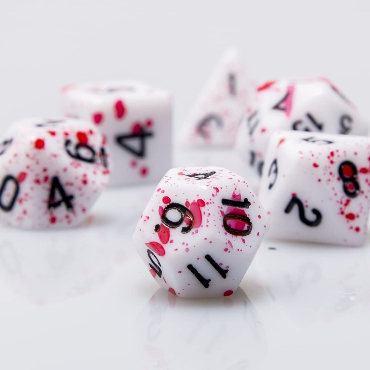 Vampire Dice FLASHOWL Blood Dice D&D Dice Set with Irregular Spray Red Dots Blood Splatter Polyhedral Role Playing Gaming Dice D