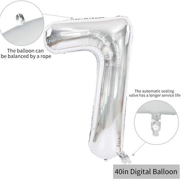 Toniful 40 Inch Silver Large Numbers Balloons 0-9, Number 7 Digital 7 Helium Balloons, Foil Mylar Big Number Balloons For Birthd