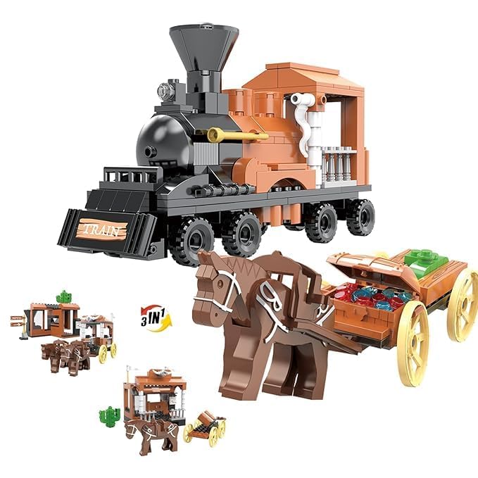 Gemcza 3 In1 Train Horse Carriage Building Kits Compatible With (212 Pcs), Interactive Gifts Creator Sets For Kids Age 6+ Year O
