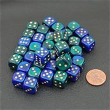 Chessex Manufacturing 26836 D6 Cube Gemini Set Of 36 Dice44; 12 mm - Blue & Green With Gold Numbering