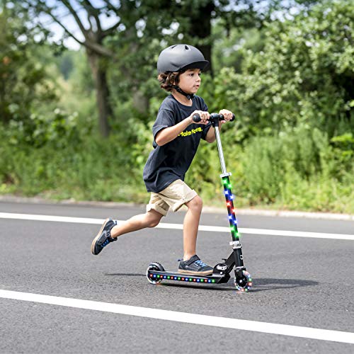 Jetson Scooters - Jupiter Kick Scooter (Black) - Collapsible Portable Kids Push Scooter - Lightweight Folding Design With High Visibility Rgb Light Up Leds On Stem, Wheels, And Deck