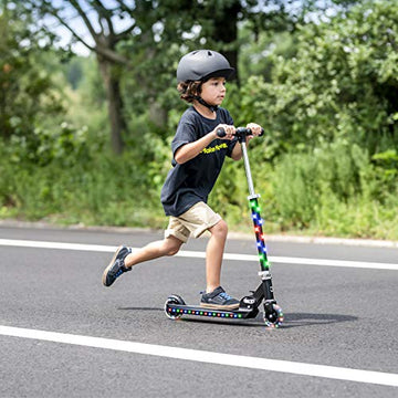 Jetson Scooters - Jupiter Kick Scooter (Black) - Collapsible Portable Kids Push Scooter - Lightweight Folding Design With High Visibility Rgb Light Up Leds On Stem, Wheels, And Deck