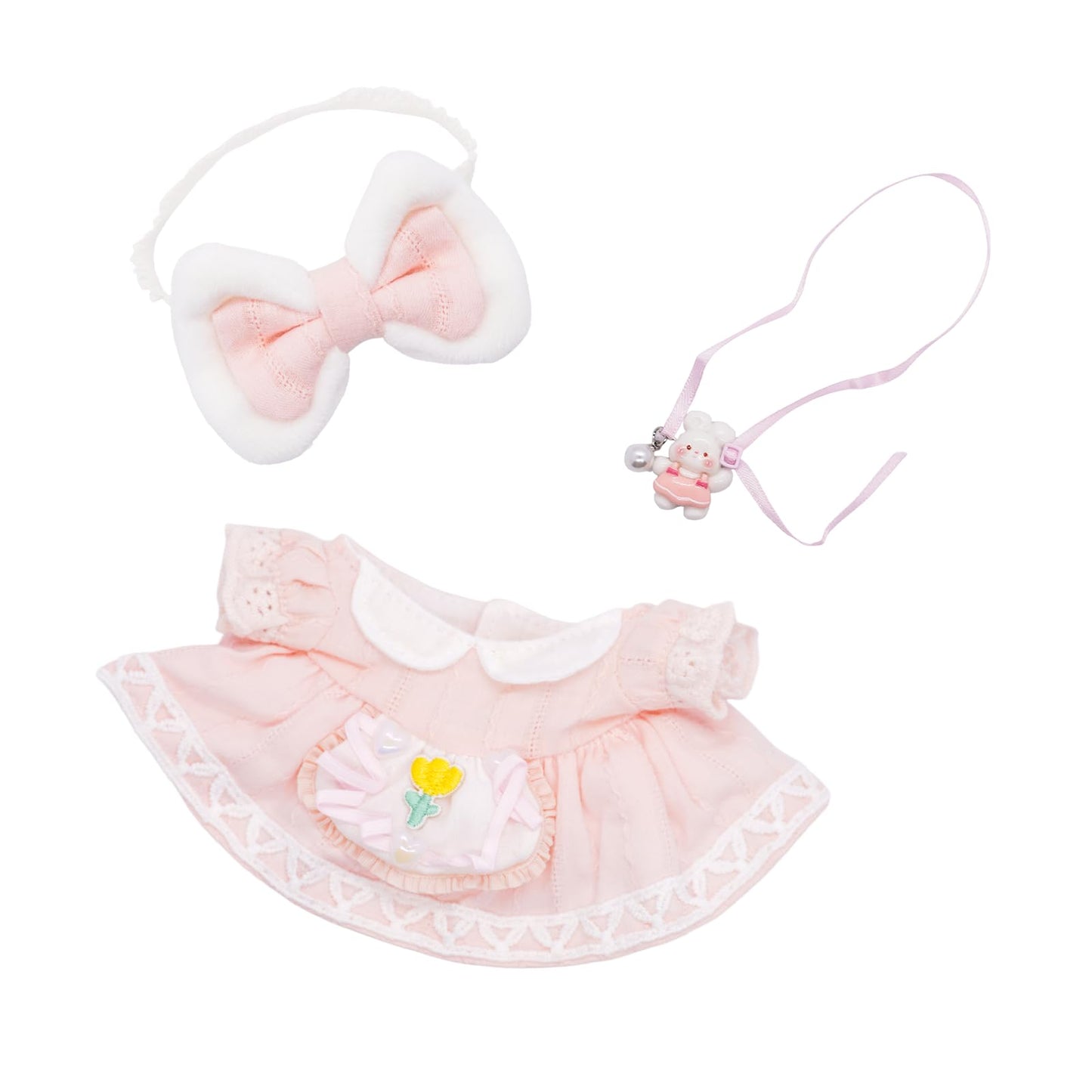 LYBHYQTII Clothes for 17cm Dolls Pink Cute Style 3 Piece Set Including a Bow  Dress and Rabbit Bag  Fashion Dolls Outfit with enhanced Dolls Accessories for Play & Display - No Doll