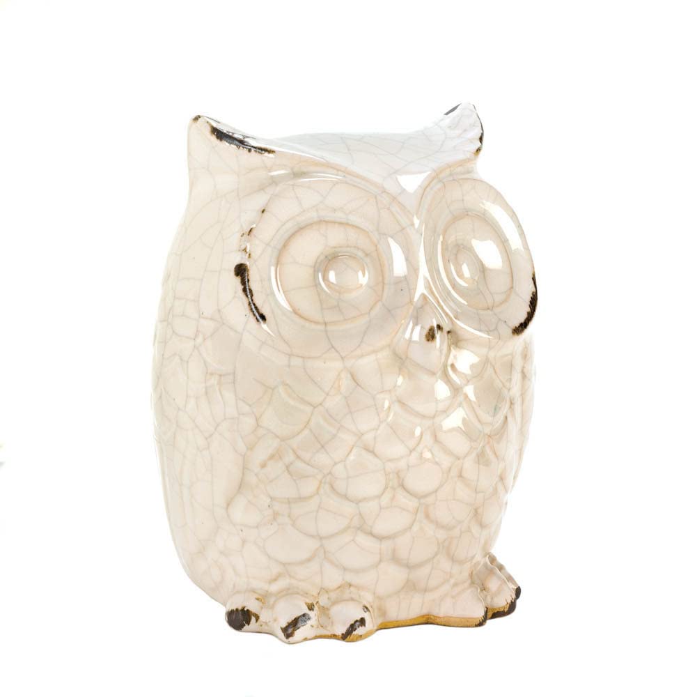 Distressed White Owl Figurine 4.62X4.75X6.5'