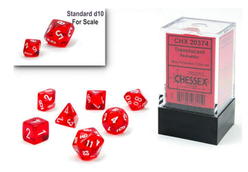Chessex Dice Set - 10Mm Translucent Red/White Plastic Polyhedral Dice Set - Dungeons And Dragons D&D Dnd Ttrpg Dice - Includes 7