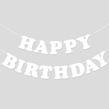 White Happy Birthday Banner Sign Happy Birthday Bunting Banner Flag Garland For Kids Boys Girls Baby Birthday Party Decorations Supplies