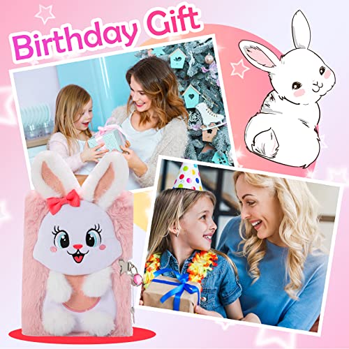 YOYTOO Rabbit Diary for Girls with Lock and Keys, Cute Bunny Journal Notebook for Kids, Plush Lock Diary with 160 Lined Pages fo