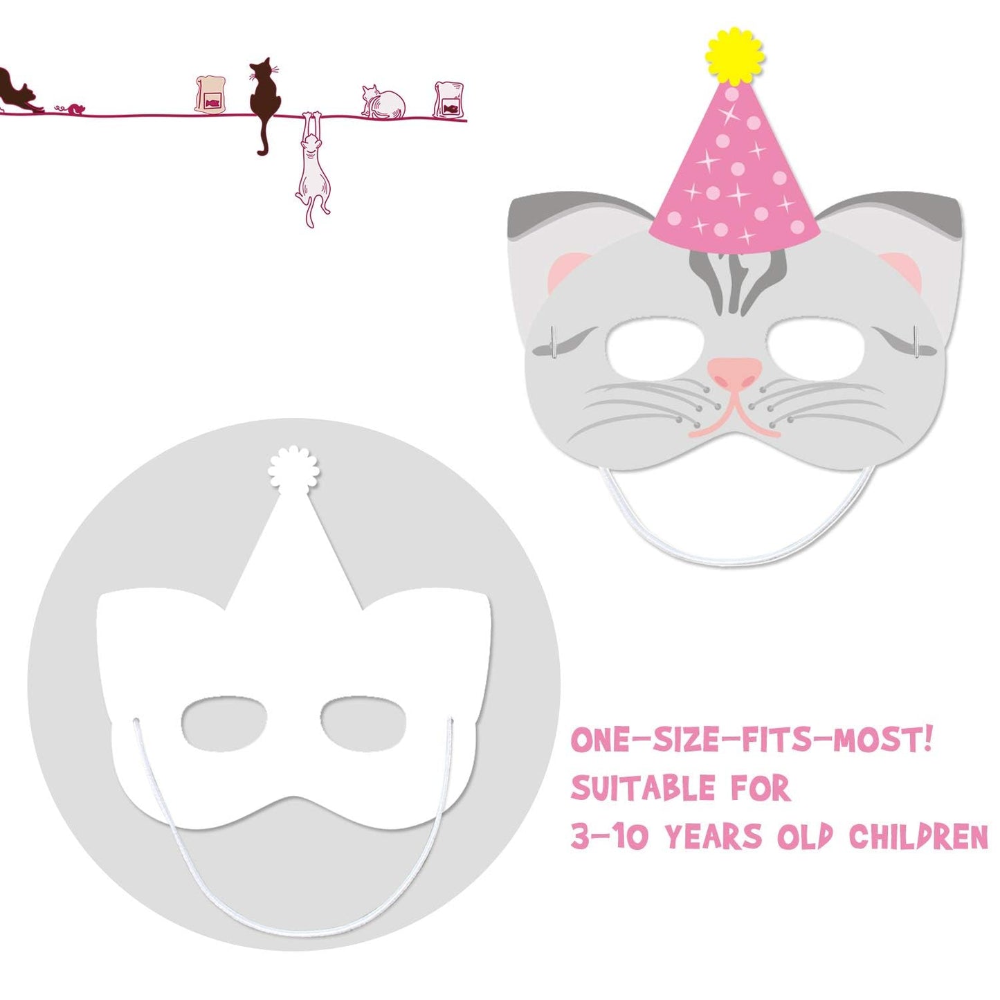 12 Pieces Cat Birthday Masks Cat Birthday Party Favors Decorations Kitty Birthday Party Supplies for Kids