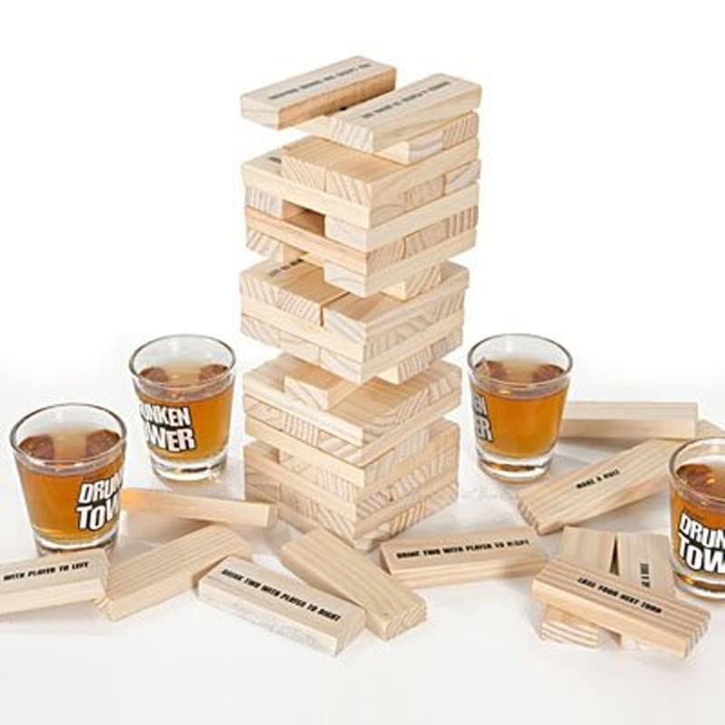 GIFTS INFINITY® Drunken Tower Game - Wooden Block Stacking Game, Fun Gift for Adults and Kids, Perfect for Parties, Color: Wood