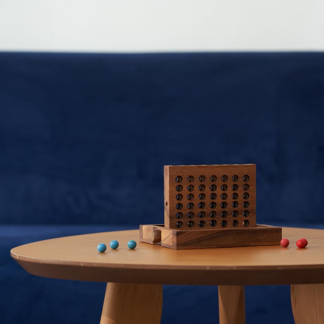 Wooden 4 in-Row Game (Travel Set) | Wood Connect Line Game Traditional Family Board Games | Strategy Game | Classic Table Game enhanced Handmade Unique Gift & Table Accent