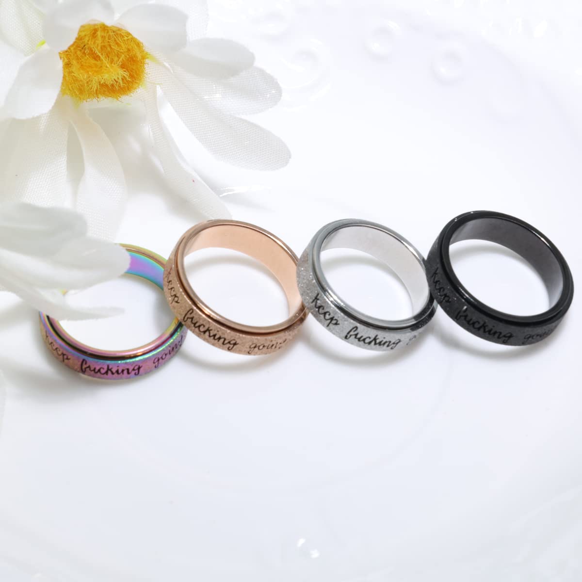MHWTTY Fidget Spinner Anxiety Ring for Women, Silver, Size 7, Metal, Stress Relief Toy