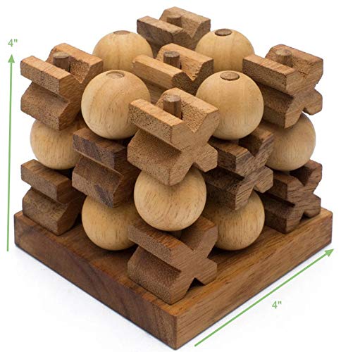Siammandalay Wooden 3D Xo Tic Tac Toe Xoxo: Handmade Wooden Game For Adults From With Sm Gift Box(Pictured)