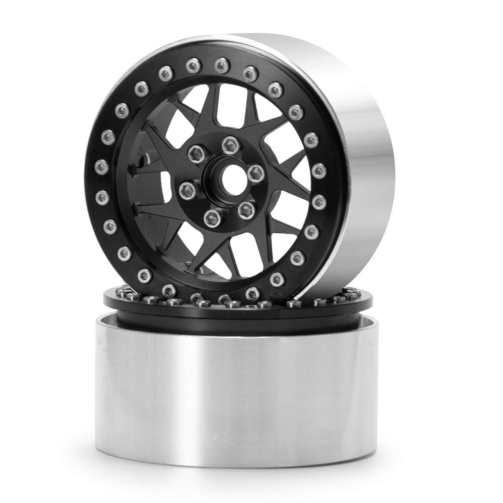 4Pcs 2.2'' Rc Aluminum Beadlock Wheels W/Hubs For 1/10 Rc Axial Wraith Rr10 Yeti Scx10 D90 Trx4 Cc01 (Black)