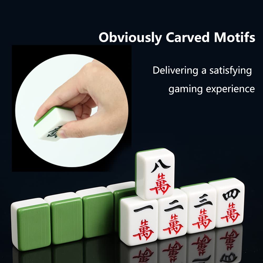 drizzle Mahjong Set - 34mm Green Tiles - 146 Medium Size - Traditional Chinese Game - Includes Instructions - Perfect for Family & Parties