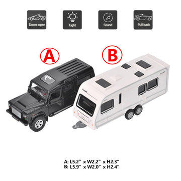 Toy Camper SUV Trailer Towing RV Motorhome Toys for Boys Diecast Truck Model Car Metal Pull Back Toy Cars Vehicle, Doors Open Li