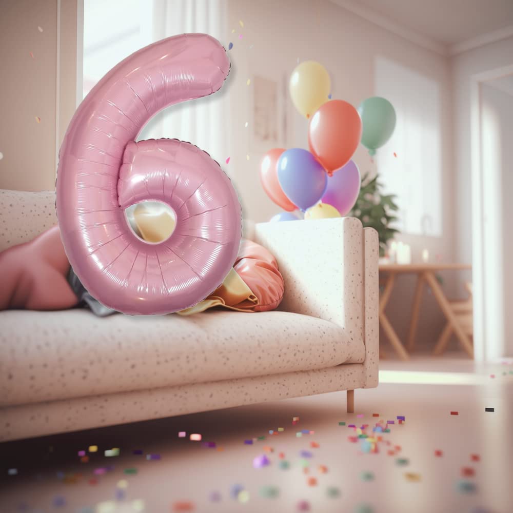 DIWULI 40 Inch Pastel Pink Number 6 Balloon - Large Foil Balloon for 6th Birthday Party Decorations, XX-Large Size