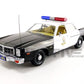 Greenlight 1977 Dodge Monaco Police Car with T-800 Figure, Black, Model 19042, Artisan Collection, Detailed Interior, Officially Licensed