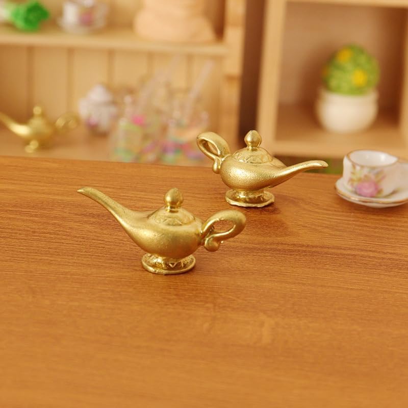 1Pc Gold 1/12 Miniature Aladdin Genie Lamp Decoration Accessories, Dollhouse Accessories, Dollhouse Decor