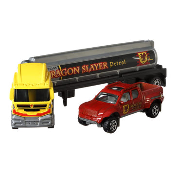 Matchbox Convoys Collectible Cars Die-Cast Series - Mbx Cabover Tanker Dragon Slayer Petrol And Badlander Pickup