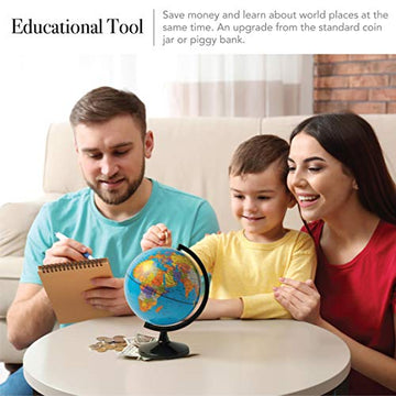 Hemispheres Save The World 5.6'' Coin Bank - Teach Kids To Save Money & Learn Places Around The World - Great For Desk Or Table